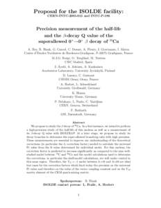 Proposal for the ISOLDE facility: CERN-INTCand INTC-P-196 Precision measurement of the half-life and the β-decay Q value of the superallowed 0+→0+ β decay of 38Ca