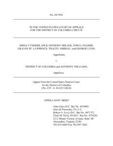 NoIN THE UNITED STATES COURT OF APPEALS FOR THE DISTRICT OF COLUMBIA CIRCUIT  SHELLY PARKER, DICK ANTHONY HELLER, TOM G. PALMER,