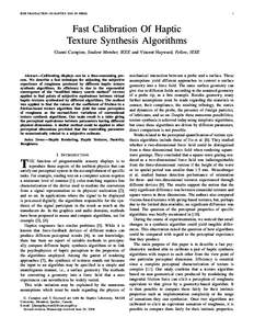 IEEE TRANSACTION ON HAPTICS 2009, IN PRESS.  1 Fast Calibration Of Haptic Texture Synthesis Algorithms
