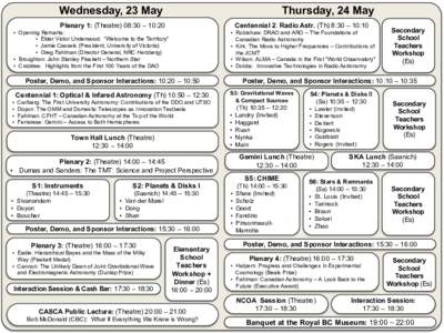 Wednesday, 23 May  Thursday, 24 May Plenary 1: (Theatre) 08:30 – 10:20