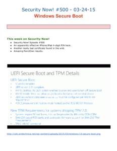 Security Now! #Windows Secure Boot  This week on Security Now! ● ●