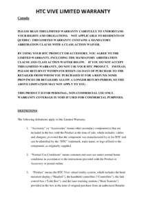 Microsoft Word - HTC VIVE Warranty Statement - CANADA_English.docx
