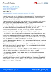 News Release Minister Geoff Brock Minister for Regional Development Minister for Local Government Friday, 27 March, 2015