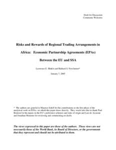 Draft for Discussion Comments Welcome Risks and Rewards of Regional Trading Arrangements in Africa: Economic Partnership Agreements (EPAs) Between the EU and SSA