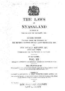 THE LAWS OF NYASALAND IN FORCE ON