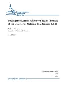 Intelligence Reform After Five Years: The Role of the Director of National Intelligence (DNI)