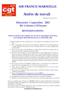 AIR FRANCE MARSEILLE  Arrêts de travail Marignane le 26 aoûtDimanche 1 septembre 2013