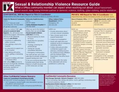 Sexual & Relationship Violence Resource Guide  What a UMass community member can expect when reaching out about: sexual harassment, sexual assault, rape, dating/intimate partner or domestic violence, stalking, cyber-stal