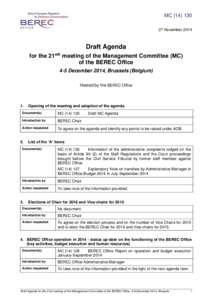 Draft Agenda of the 21st Meeting of the BEREC Office Management Committee in Brussels (Belgium)