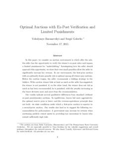 Optimal Auctions with Ex-Post Verification and Limited Punishments Volodymyr Baranovskyi and Sergii Golovko ∗