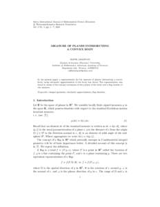 Sutra: International Journal of Mathematical Science Education c Technomathematics Research Foundation  Vol. 3 No. 1, pp, 2010  MEASURE OF PLANES INTERSECTING