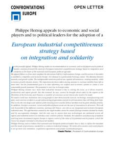 OPEN LETTER  Philippe Herzog appeals to economic and social players and to political leaders for the adoption of a  European industrial competitiveness