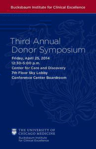 Bucksbaum Institute for Clinical Excellence  Third Annual Donor Symposium Friday, April 25, :30–5:00 p.m.