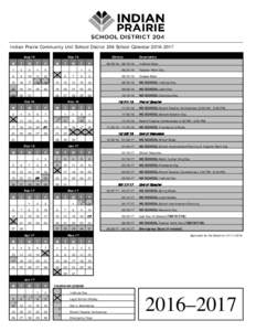 Indian Prairie Community Unit School District 204 School CalendarAug-16 Sep-16  M