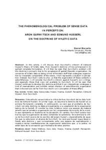 THE PHENOMENOLOGICAL PROBLEM OF SENSE DATA