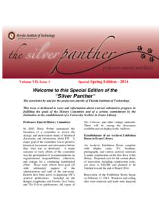 Volume VII, Issue 1  Special Spring Edition[removed]Welcome to this Special Edition of the “Silver Panther”