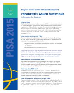 Program for International Student Assessment  FREQUENTLY ASKED QUESTIONS PISA 2015
