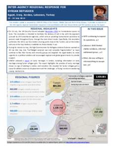 INTER-AGENCY REGIONAL RESPONSE FOR SYRIAN REFUGEES Egypt, Iraq, Jordan, Lebanon, Turkey[removed]July 2014 This situation update is prepared by UNHCR Office of the Director, Middle East and North Africa Bureau. It provide