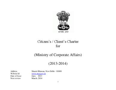 Citizen’s / Client’s Charter for (Ministry of Corporate Affairs[removed]Address Website Id