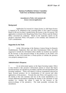 BLGTF Paper 45  Business Facilitation Advisory Committee Task Force on Business Liaison Groups  Amendment to Police visit summary for