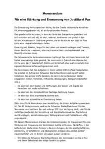   Memorandum  Für eine Stärkung und Erneuerung von Justitia et Pax   