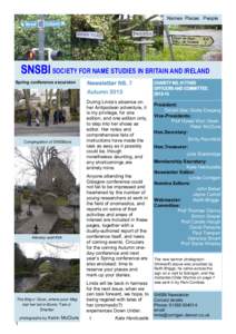 Names Places People  SNSBI SOCIETY FOR NAME STUDIES IN BRITAIN AND IRELAND Spring conference excursion  Newsletter NS. 7