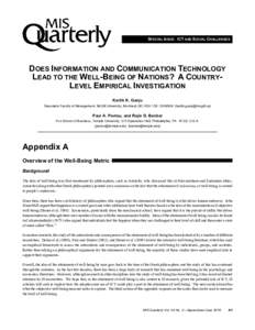 SPECIAL ISSUE: ICT AND SOCIAL CHALLENGES  DOES INFORMATION AND COMMUNICATION TECHNOLOGY LEAD TO THE WELL-BEING OF NATIONS? A COUNTRYLEVEL EMPIRICAL INVESTIGATION Kartik K. Ganju Desautels Faculty of Management, McGill Un