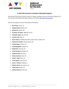 FY 15 Translation Fellowship recipients