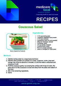RECIPES Couscous Salad Ingredients: •	 •	 •