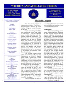 WICHITA AND AFFILIATED TRIBES NEWSLETTER P.O. Box 729 Anadarko, OK[removed]September 2012