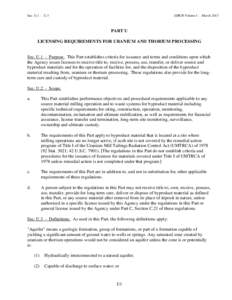 Sec. U.1 - U.3  SSRCR Volume I - March 2015 PART U LICENSING REQUIREMENTS FOR URANIUM AND THORIUM PROCESSING