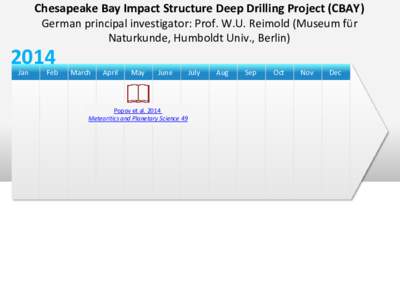 Chesapeake Bay Impact Structure Deep Drilling Project (CBAY) German principal investigator: Prof. W.U. Reimold (Museum für Naturkunde, Humboldt Univ., BerlinJan