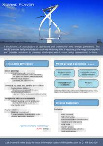 X-WIND POWER  X-Wind Power, UK manufacturer of distributed and community wind energy generators. The XW-80 provides fast paybacks and stabilises electricity bills. It reduces grid energy consumption and provides solution