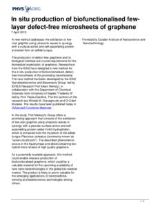 In situ production of biofunctionalised few-layer defect-free microsheets of graphene