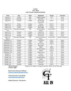 CumbyLady Trojans Volleyball Schedule Date August 4th August 5th