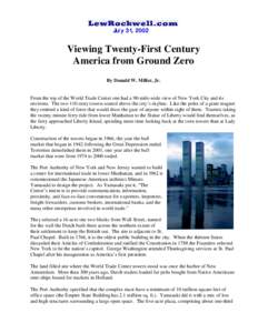 July 31, 2002  Viewing Twenty-First Century America from Ground Zero By Donald W. Miller, Jr.