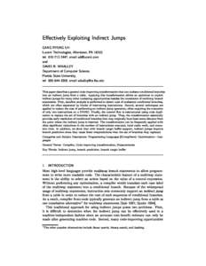 Eectively Exploiting Indirect Jumps GANG-RYUNG UH Lucent Technologies, Allentown, PAtel: , email: and DAVID B. WHALLEY