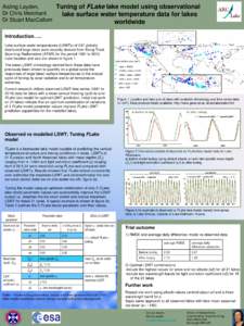 Aisling Layden, Tuning of FLake lake model using observational Dr Chris Merchant lake surface water temperature data for lakes Dr Stuart MacCallum worldwide