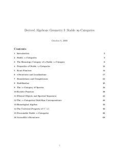 Derived Algebraic Geometry I: Stable ∞-Categories October 8, 2009