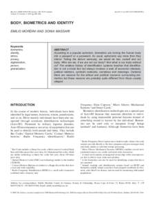 Bioethics ISSNprint); online) Volume 22 Numberpp 488–498 doi:j00700.x  BODY, BIOMETRICS AND IDENTITY