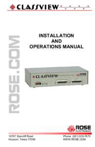 INSTALLATION AND OPERATIONS MANUALStancliff Road Houston, Texas 77099