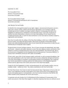 Joint letter to Canadian government - Rana Plaza Compensation - Sept[removed]