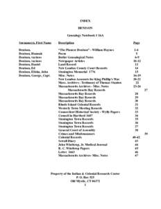 INDEX DENISON Genealogy Notebook # 16A Surname(s), First Name  Description