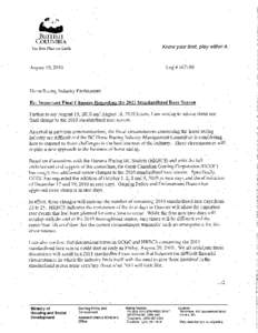 Letter - August 19, Important Final Changes Regarding the 2011 Standardbred Race Season