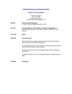 Critical Infrastructure Protection Series Session Two: Public Health - February 25, 2002