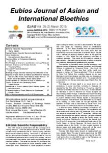 Eubios Journal of Asian and International Bioethics EJAIB VolMarch 2015 www.eubios.info ISSNOfficial Journal of the Asian Bioethics Association (ABA)