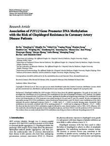 Association of P2Y12 Gene Promoter DNA Methylation with the Risk of Clopidogrel Resistance in Coronary Artery Disease Patients