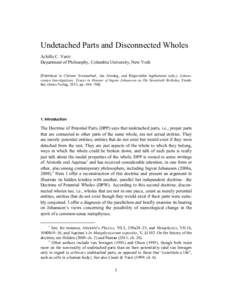 Undetached Parts and Disconnected Wholes Achille C. Varzi Department of Philosophy, Columbia University, New York [Published in Christer Svennerlind, Jan Almäng, and Rögnvaldur Ingthorsson (eds.), Johanssonian Investig