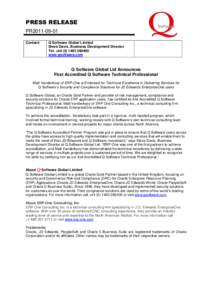 PRESS RELEASE PR2011[removed]Contact: Q Software Global Limited Steve Davis, Business Development Director