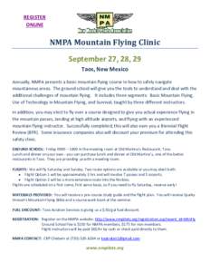 REGISTER ONLINE NMPA Mountain Flying Clinic September 27, 28, 29 Taos, New Mexico